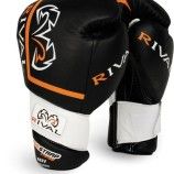 Rival boxing Gloves with a black white and orange design