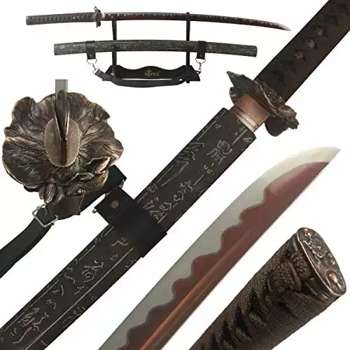 DTYES Épée Katana en acier au carbone 1060/1095 en acier à haute teneur en carbone, entièrement faite à la main, véritable épée de samouraï japonais tranchante