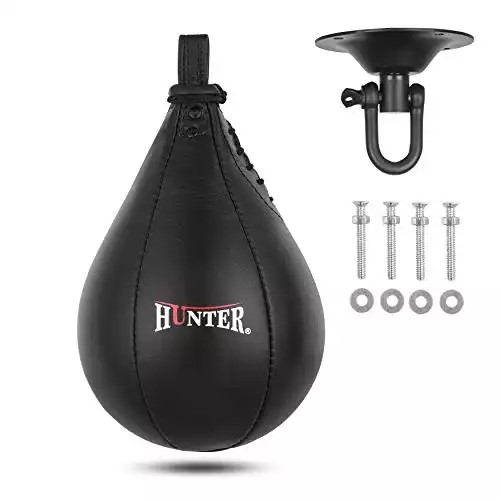 HUNTER Speed Ball Boxing Cow Hide Leather Punching Dodge Striking Bag Kit with Hanging Swivel for Workout