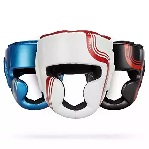 Sanabul Core Series Boxing MMA Kickbox-Kopfbedeckung (weiß/rot, S/M)