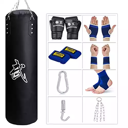 SFEEXUN Punching Bag for Men Women Kids, Unfilled Heavy Bag Set with Punching Gloves, Chain and Ceiling Hook