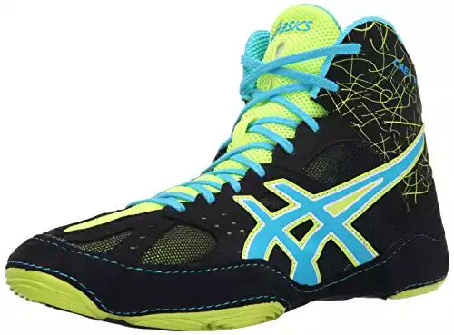 ASICS Cael V6.0 - Zapato de lucha libre para hombre, negro/azul atómico/amarillo flash, 13 M US