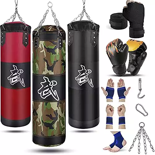 Prorobust Heavy Punching Bag for Men Women, Unfilled Boxing Bag Set with Punching Gloves, Chain and Ceiling Hook