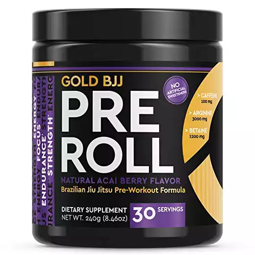 Gold BJJ PreRoll – Jiu Jitsu Pre Workout Supplement for Energy, Focus, and Endurance – Martial Arts Specific Pre-Workout Powder Formula with Natural Flavors (Acai Berry, 30 Servings)