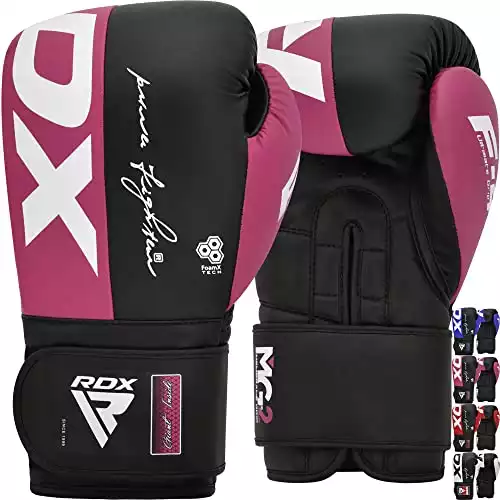 black and pink rdx boxing gloves with logo